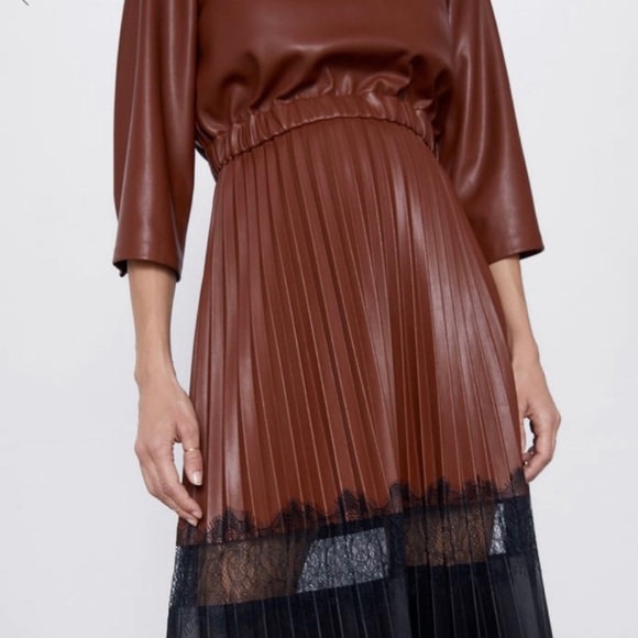 Zara Contrasting Vegan Leather Pleated Dress - Picture 7 of 8